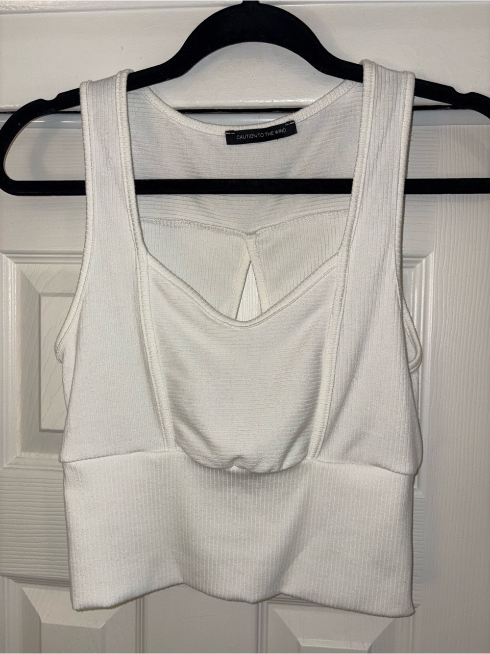 Caution To The Wind White Ribbed Cropped Tank with Square Neck